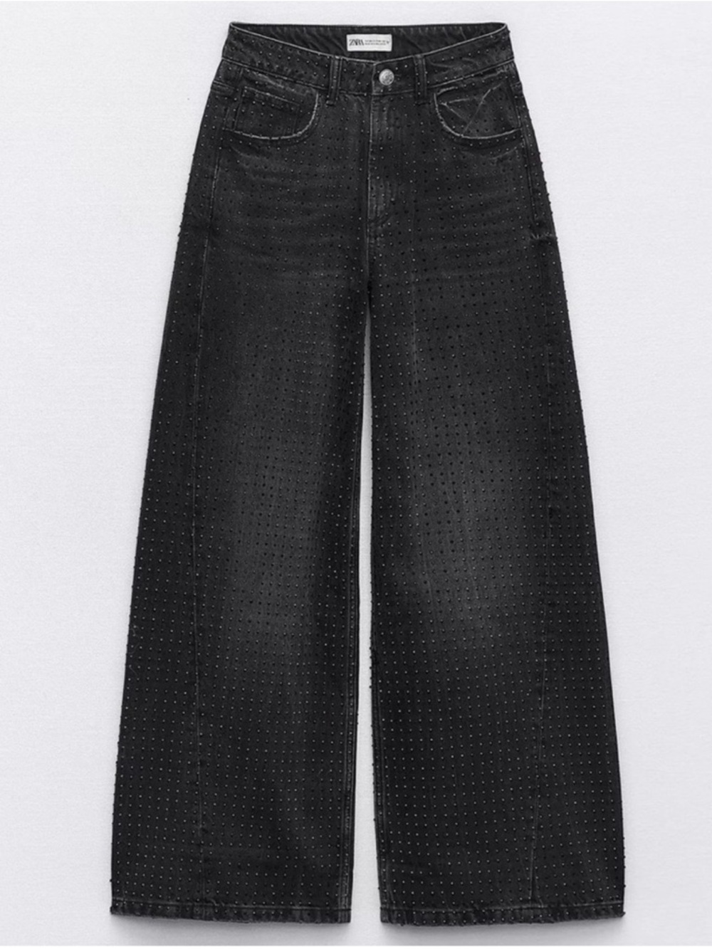 Zara Black Wide-Leg Rhinestone jeans 32